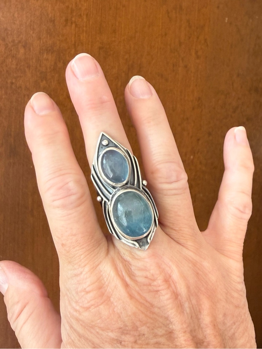Acid Queen Aquamarine and Silver Ring, Size 8
